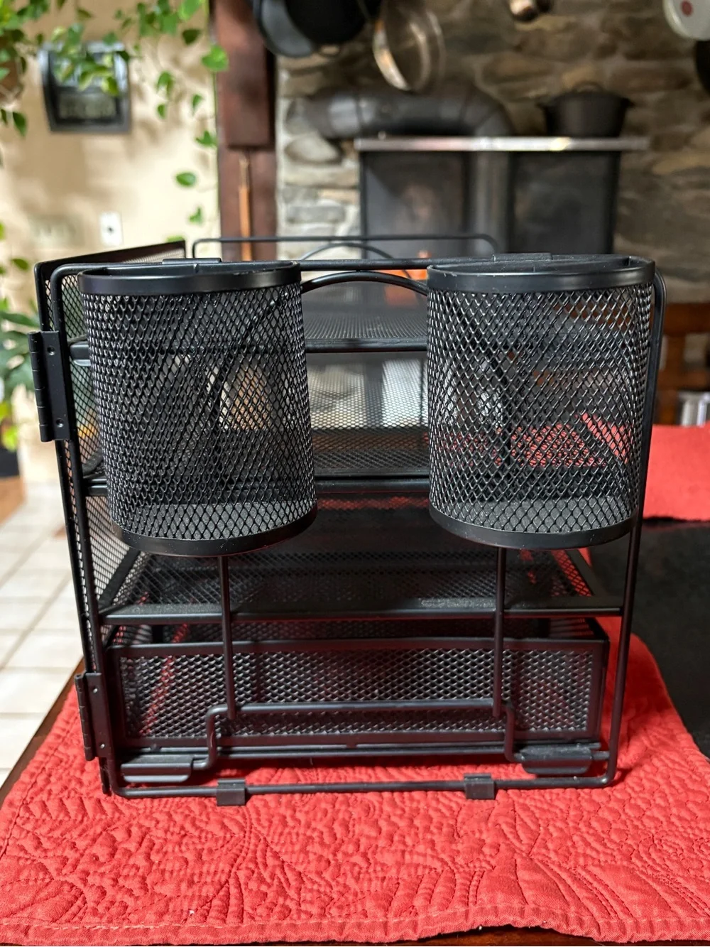 Mesh Desk Organizer, 3 Trays, 1 Drawer, 2 Pen Holders, Office Desktop Organizer